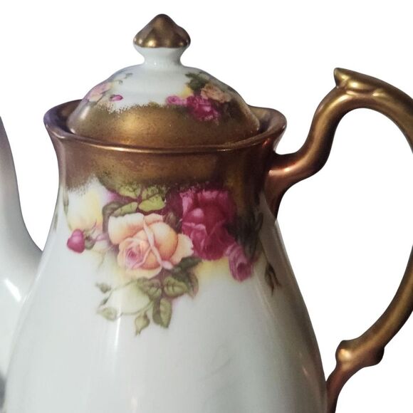 Royal Chelsea Golden Rose China Footed Coffee Pot Small England Nice - Picture 12 of 13